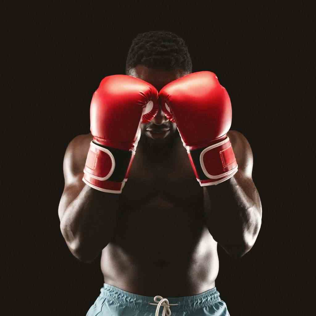 Portrait of professional boxer showing defence pose