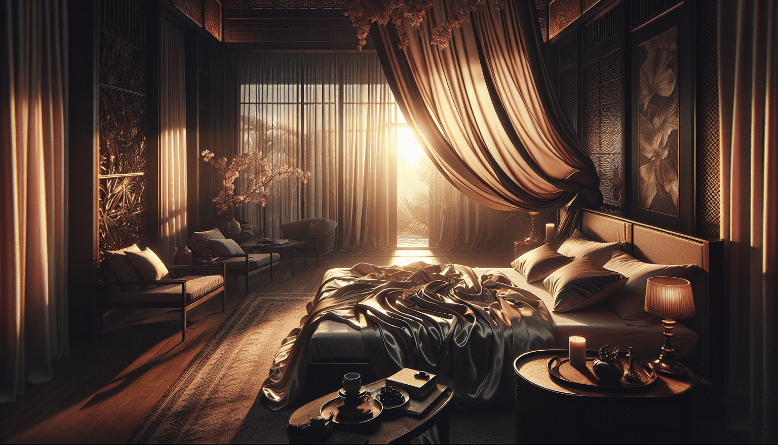 Retour à l’éveil à 5h sur des draps en soie séduisants