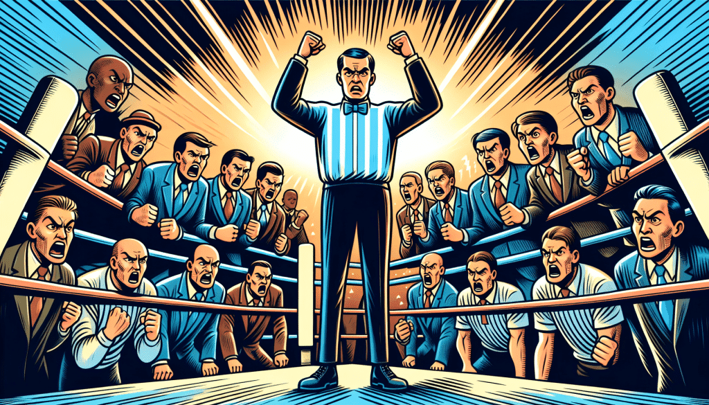 L’équipe Donovan grogne contre l’arbitre Marcus McDonnell ; l’équipe Crocker affirme que justice a été rendue.