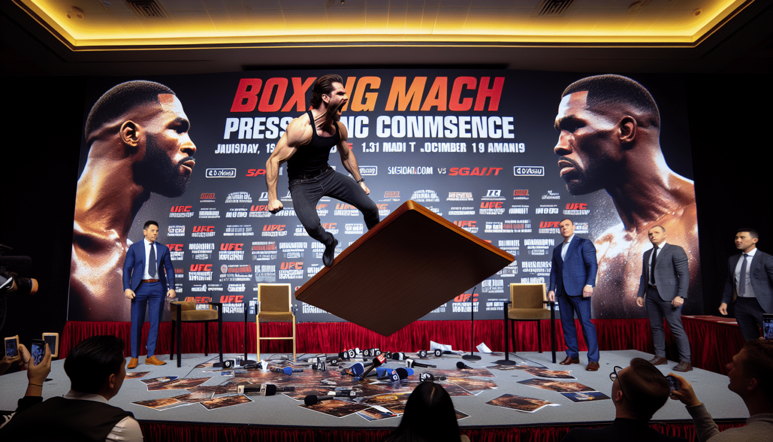 Jeamie TKV renverse la table de rage lors de la conf Joe Joyce vs. Filip Hrgovic