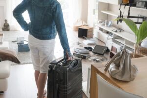 Female holidaymaker watching chaos after burglary after comeback in her one-family house