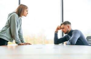 Woman is screaming at her boyfriend, conception of quarrel