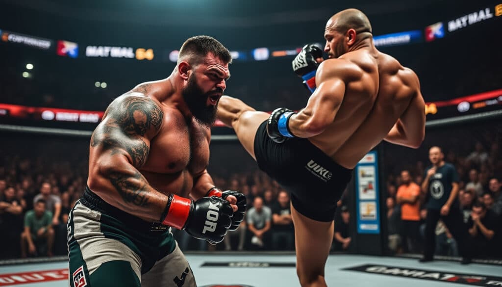 Eddie Hall défié par un ancien combattant de l’UFC après un impressionnant coup de pied au visage lors de Karate Combat 54 découvrez comment eddie hall a été défié par un ancien combattant de l'ufc à la suite d'un coup de pied spectaculaire au visage lors de l'événement karate combat 54. plongez dans cette rencontre haletante entre deux mondes des arts martiaux et suivez les réactions des fans et des experts.