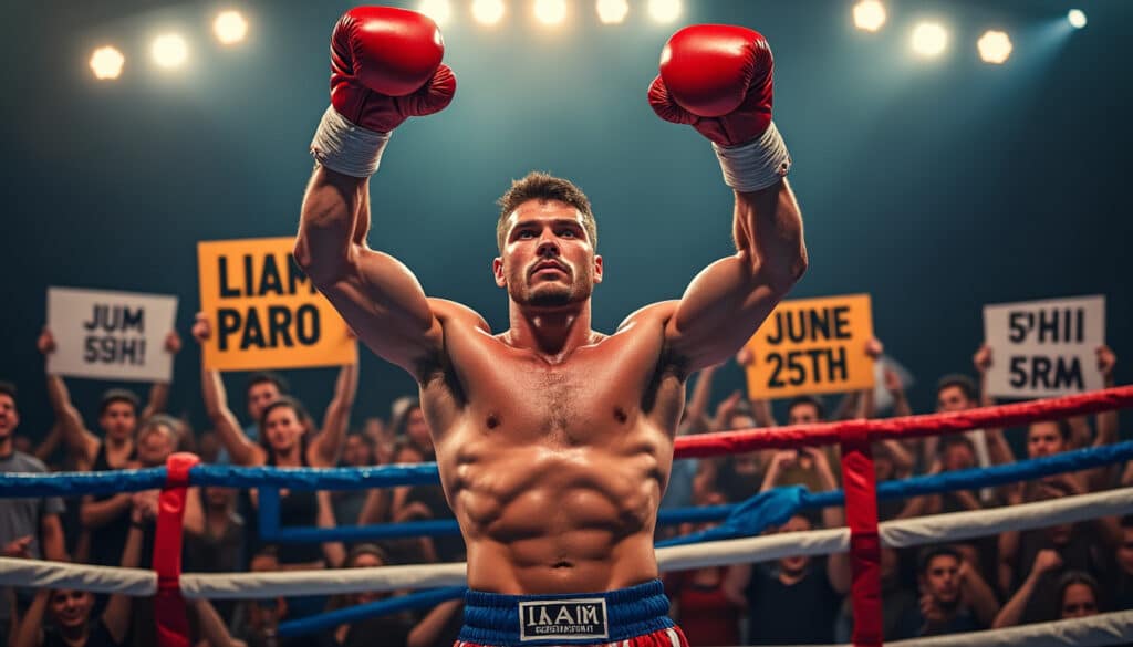 Liam Paro fête son retour sur le ring face à Jonathan Navarro le 25 juin ne manquez pas le retour tant attendu de liam paro sur le ring ! le 25 juin, il affrontera jonathan navarro dans un match palpitant qui promet d'être riche en émotions et en sensations fortes. soyez au rendez-vous pour vivre cet événement sportif hors du commun.