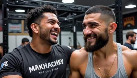 Islam Makhachev plaisante sur son coéquipier champion PFL qui doit absolument gagner après avoir dépensé la totalité de son prix de 1 million de dollars gagné lors de son dernier titre découvrez l'humour d'islam makhachev alors qu'il taquine son coéquipier, champion pfl, soulignant l'importance de gagner après qu'il ait dépensé l'intégralité de son prix de 1 million de dollars remporté lors de son dernier combat. un moment convivial dans le monde du mma !