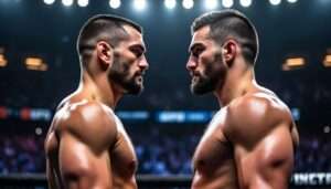 découvrez le face-à-face explosif entre islam makhachev et ilia topuria à l'ufc 322, un affrontement intense qui promet un combat spectaculaire et plein de surprises.