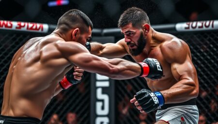 un sosie de khamzat chimaev réalise un ko spectaculaire d'un seul coup dans la même organisation où le champion ufc a triomphé, captivant les fans avec une performance impressionnante.