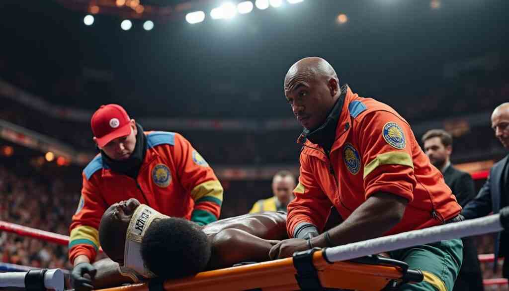 ancien adversaire de floyd mayweather évacué sur civière et plastron cervical après une défaite rapide et spectaculaire au premier round, retour sur ce combat marquant.