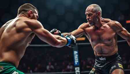 à 57 ans, un combattant polonais surmonte un assaut intense et triomphe héroïquement dans un duel de mma 3 contre 1, montrant courage et détermination.